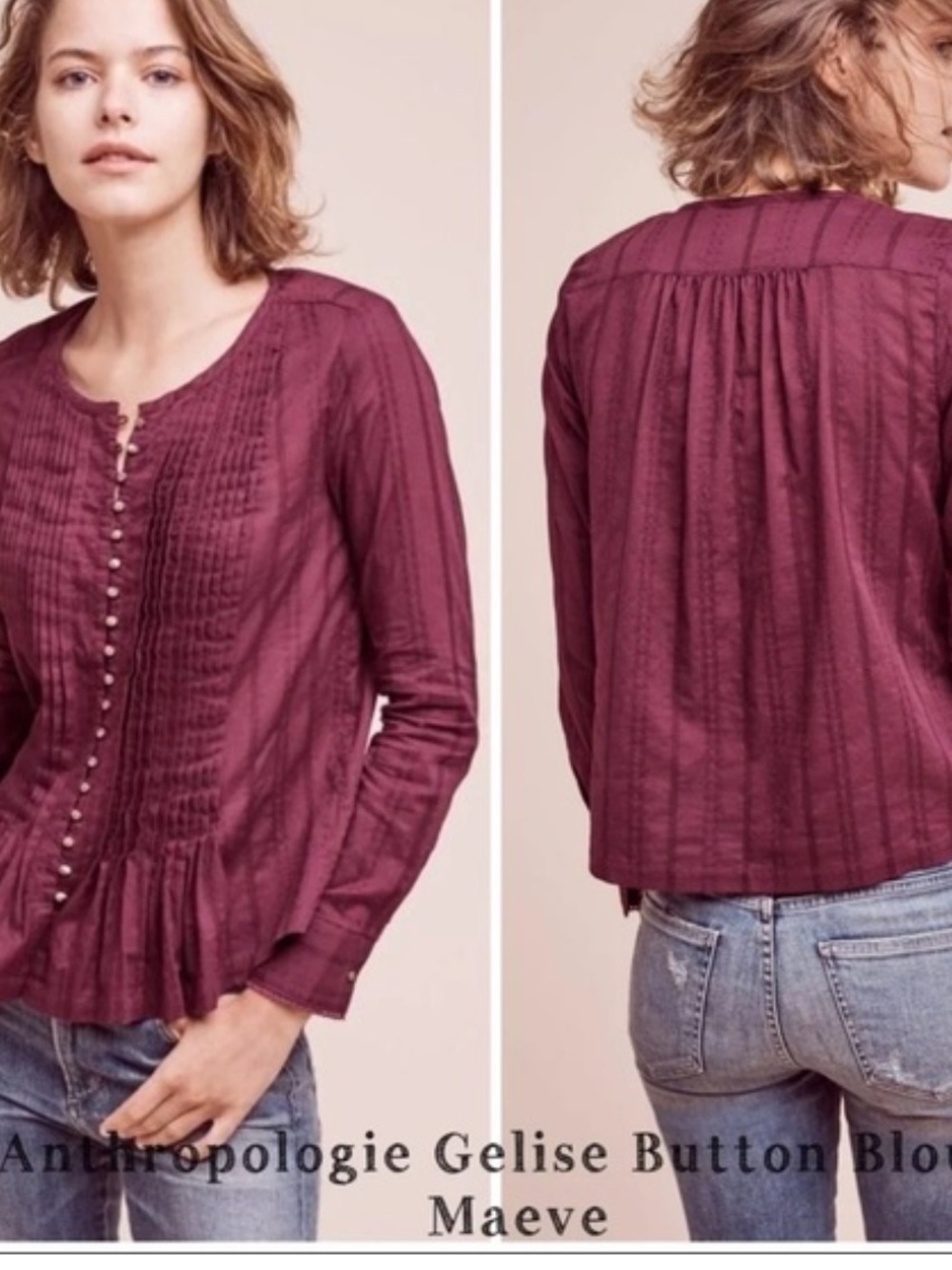 Anthropologie Maeve Gelise button-down burgundy top cottagecore boho western